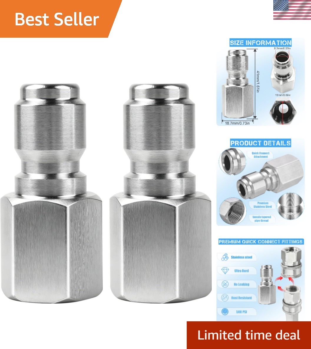 2-Piece Stainless Steel Pressure Washer Coupler Set – 1/4″ & 3/8″ Quick Connect