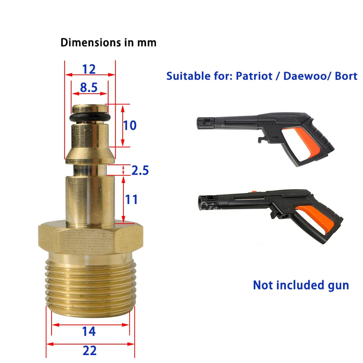 Quick High Pressure Washer M22 Adapter Gun Hose Pipe Connector Convert Tool