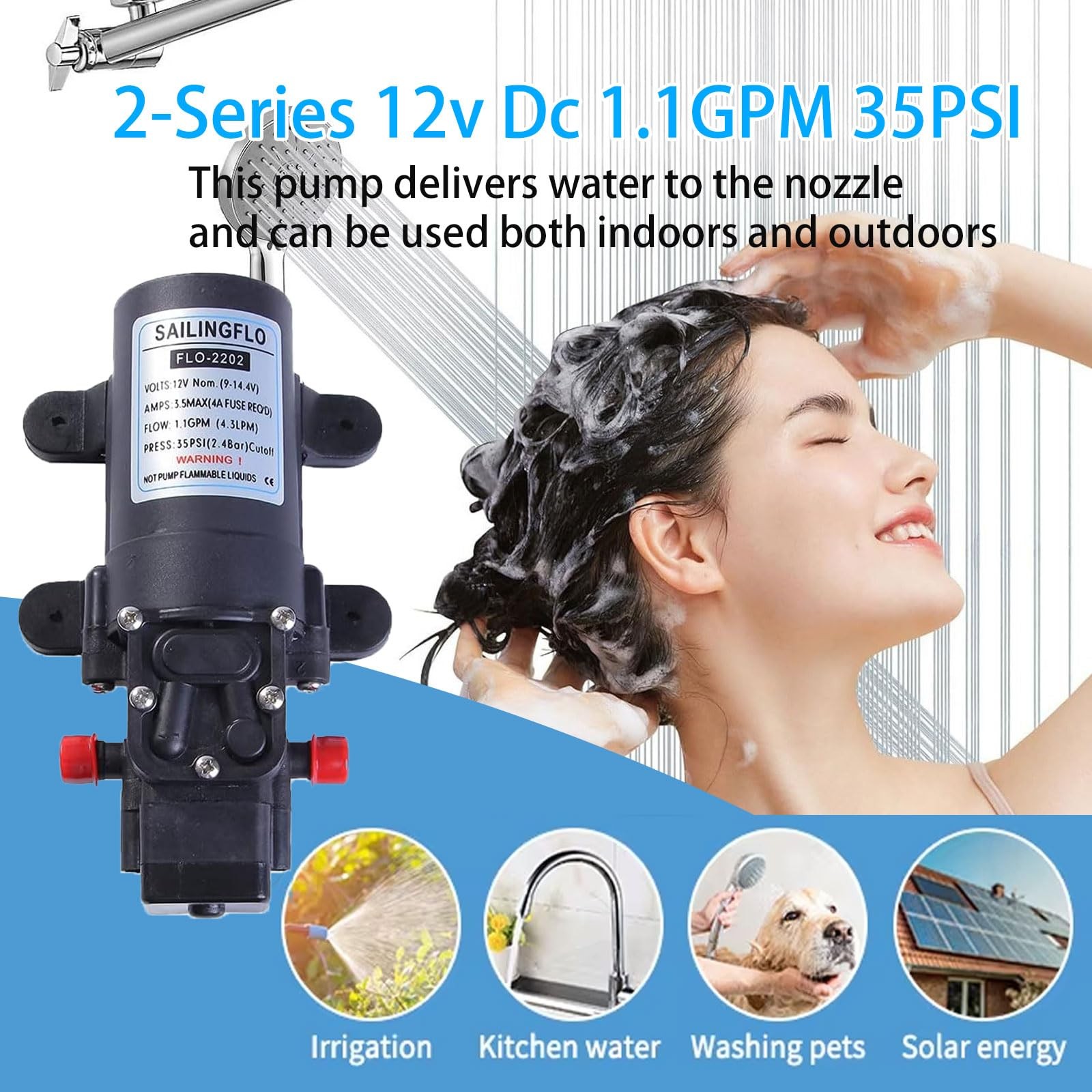 Diaphragm Water Pressure Pump for Caravan/RV/Boat/12V DC 1.1 GPM 35 PSI,Self-…