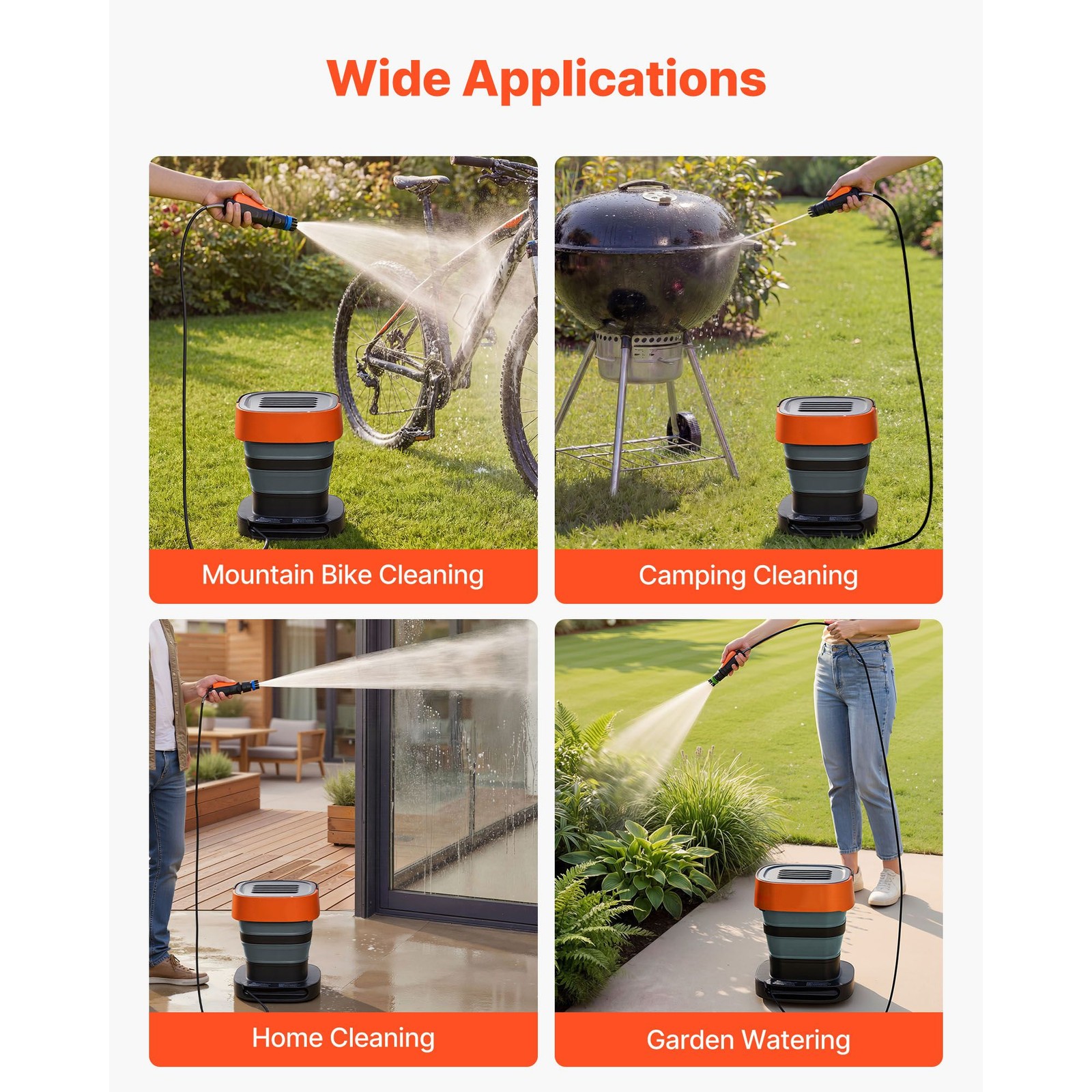 Cordless Foldable Power Washer: 109 PSI, 2.64 Gal, 3 Spray Tips, Type-C Charging