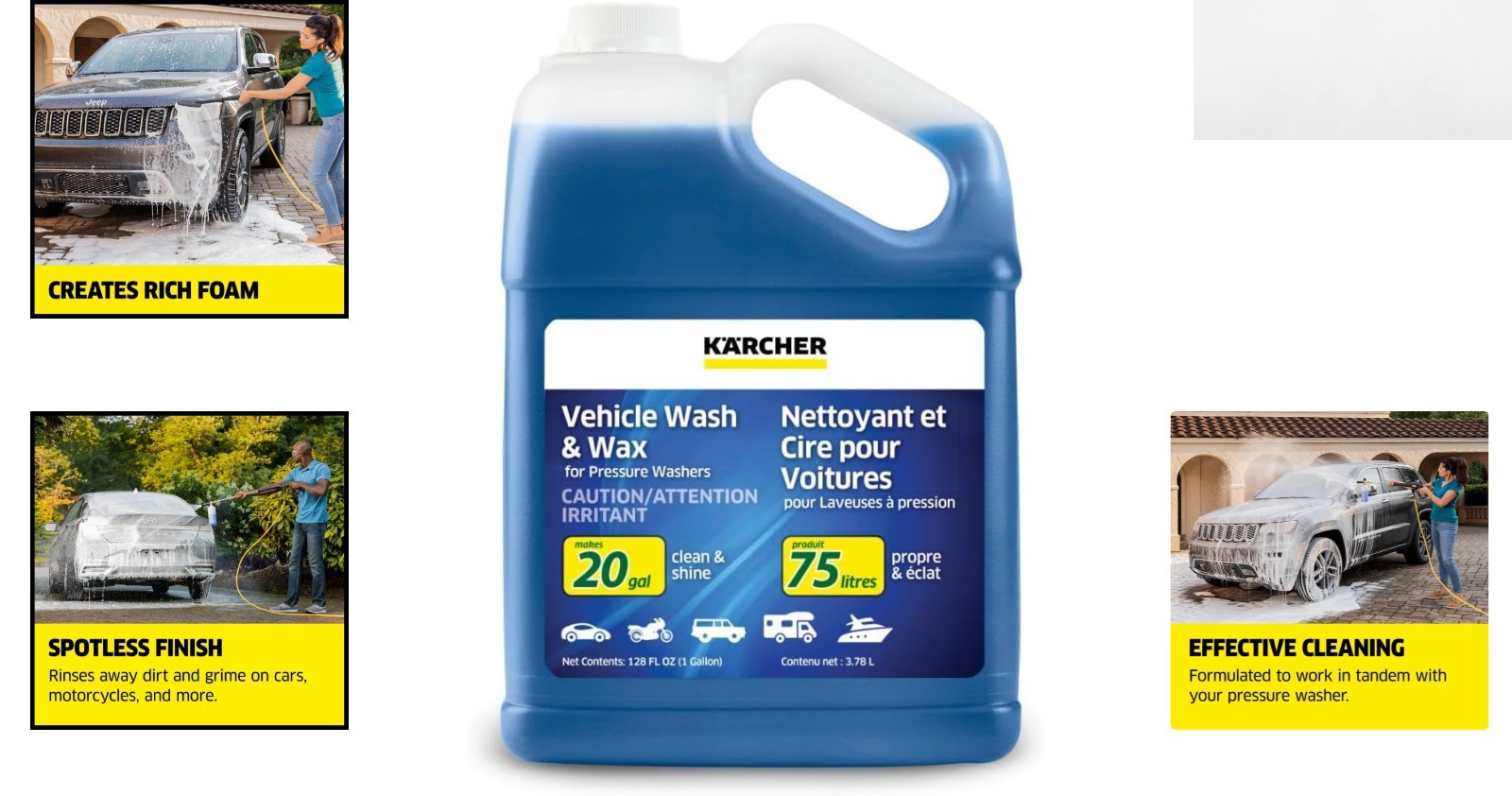 Kärcher Multi-Purpose Vehicle Wash and Wax – 20 Gallons per 128 oz – Made in USA