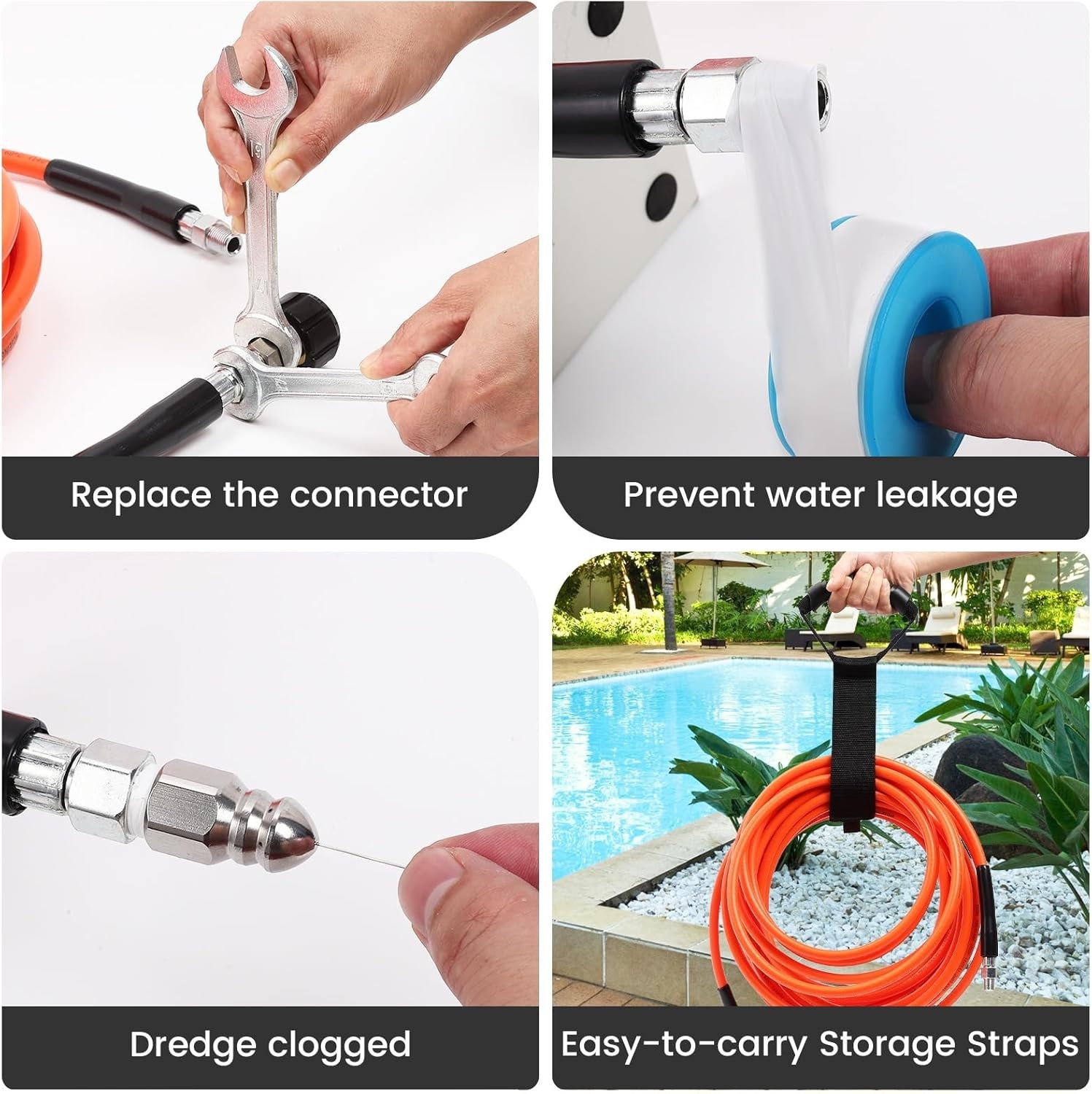 Pressure Washer Sewer Jetter Kit 5800 PSI Water Jet Drain Cleaner Hose Nozzle