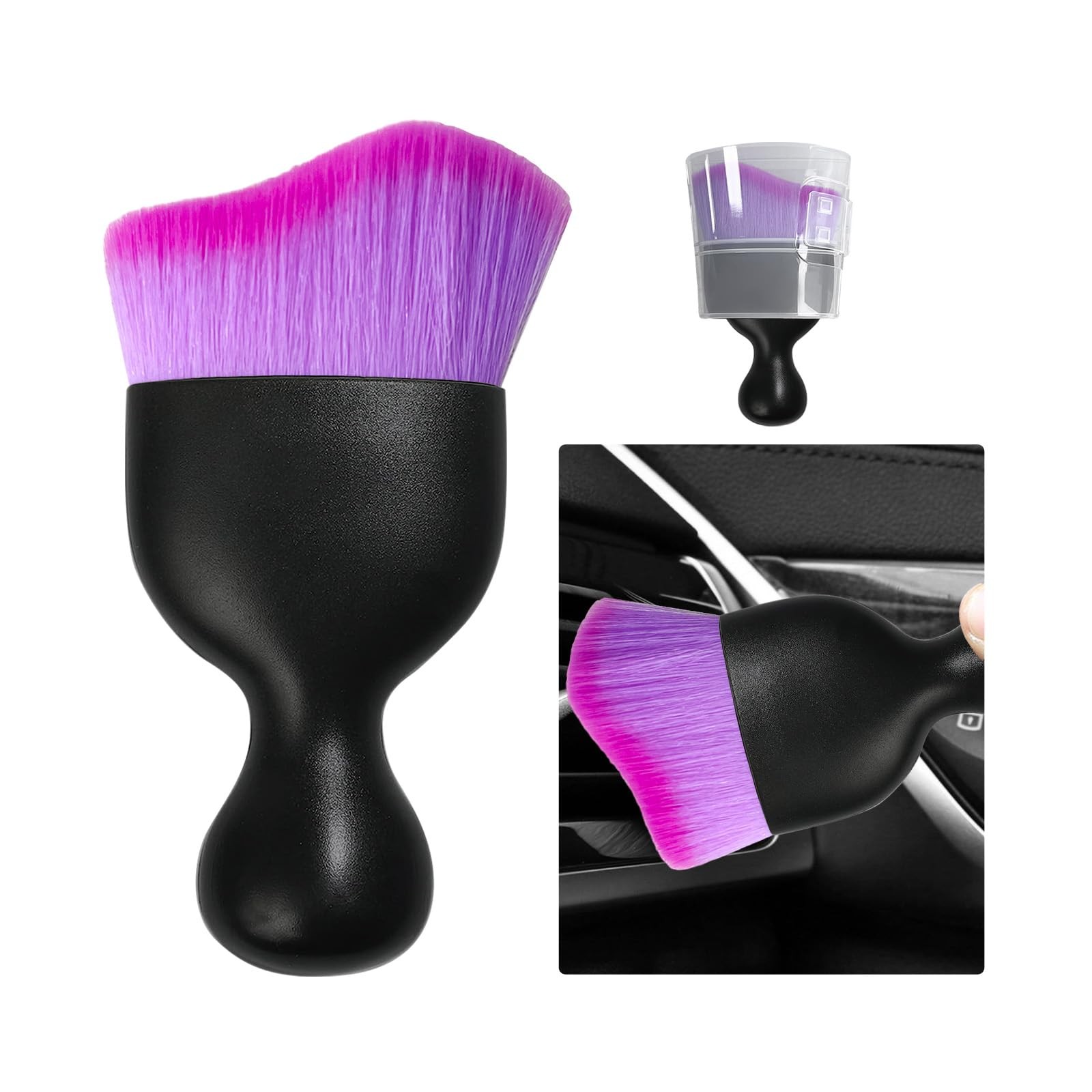 Ziciner Car Detailing Brush, Curved Soft Bristles Auto 1 PC, Double Purple