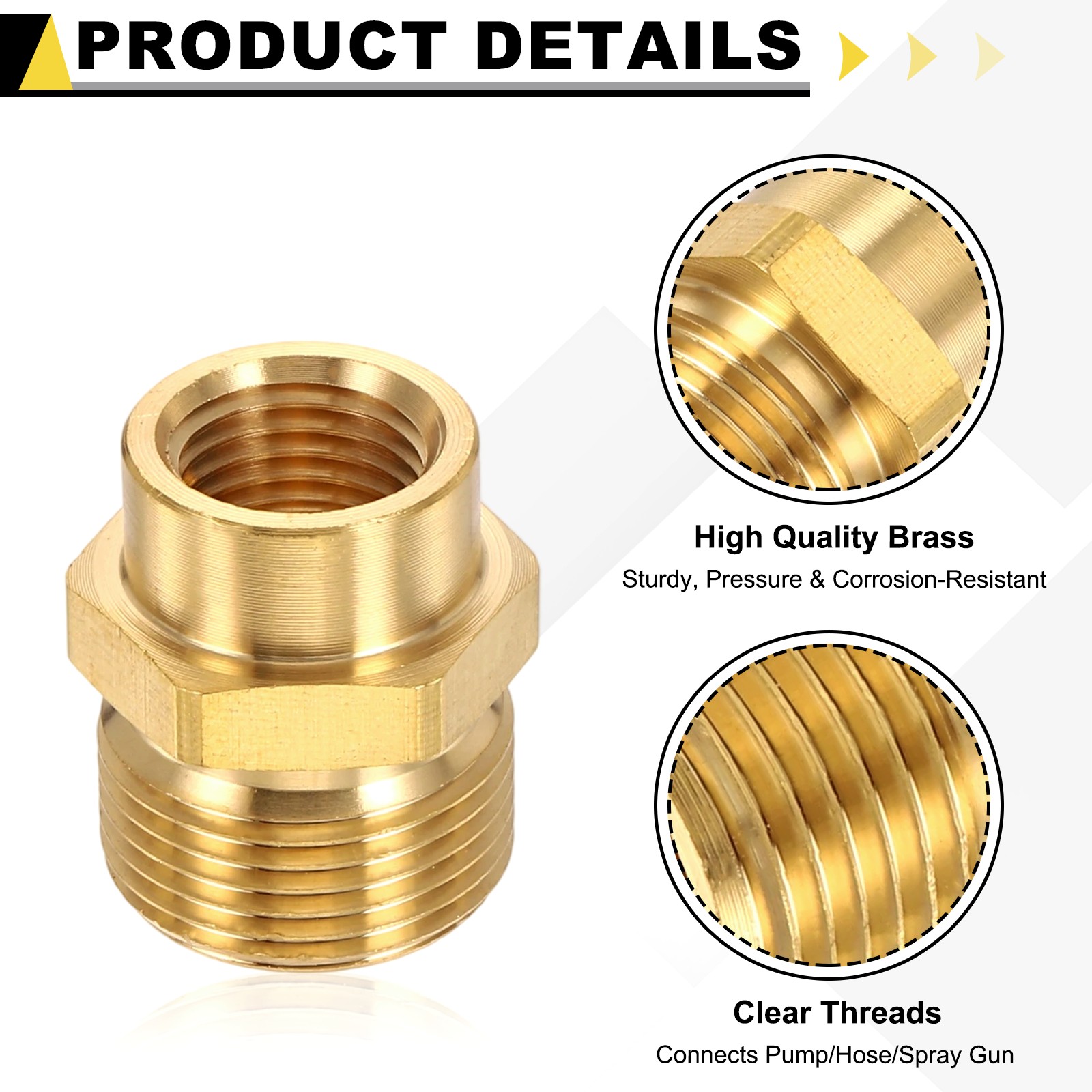 2 Pcs M22 14mm Male to M14 Female Brass Pressure Washer Adapter with Tape