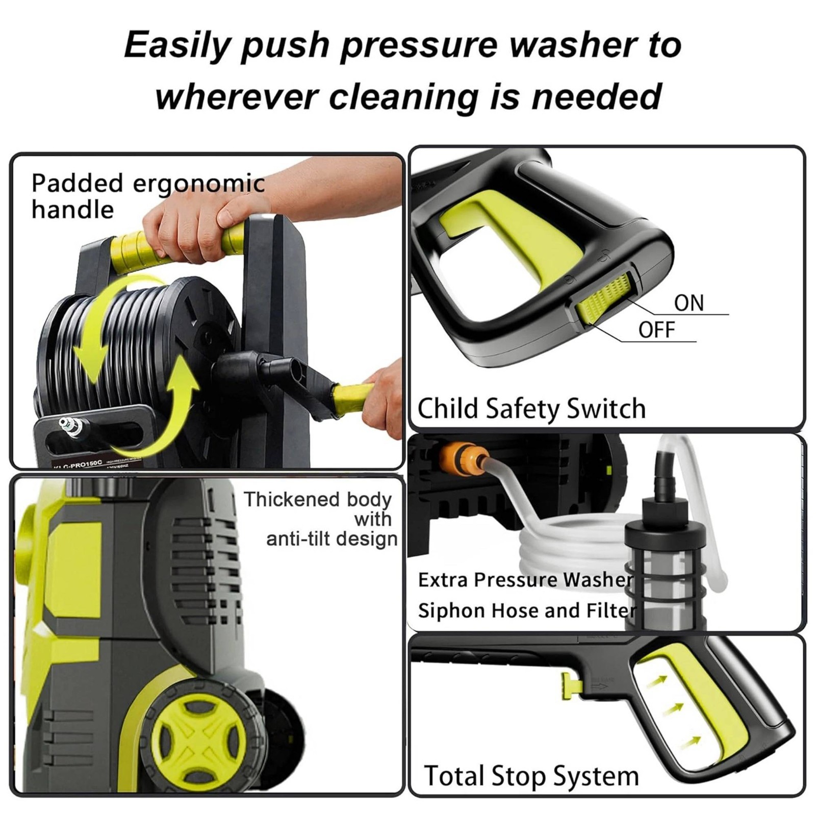 Pressure Washer 8-Level Touch Screen 34″ Tall 4 Nozzles 500ml Foam Cannon
