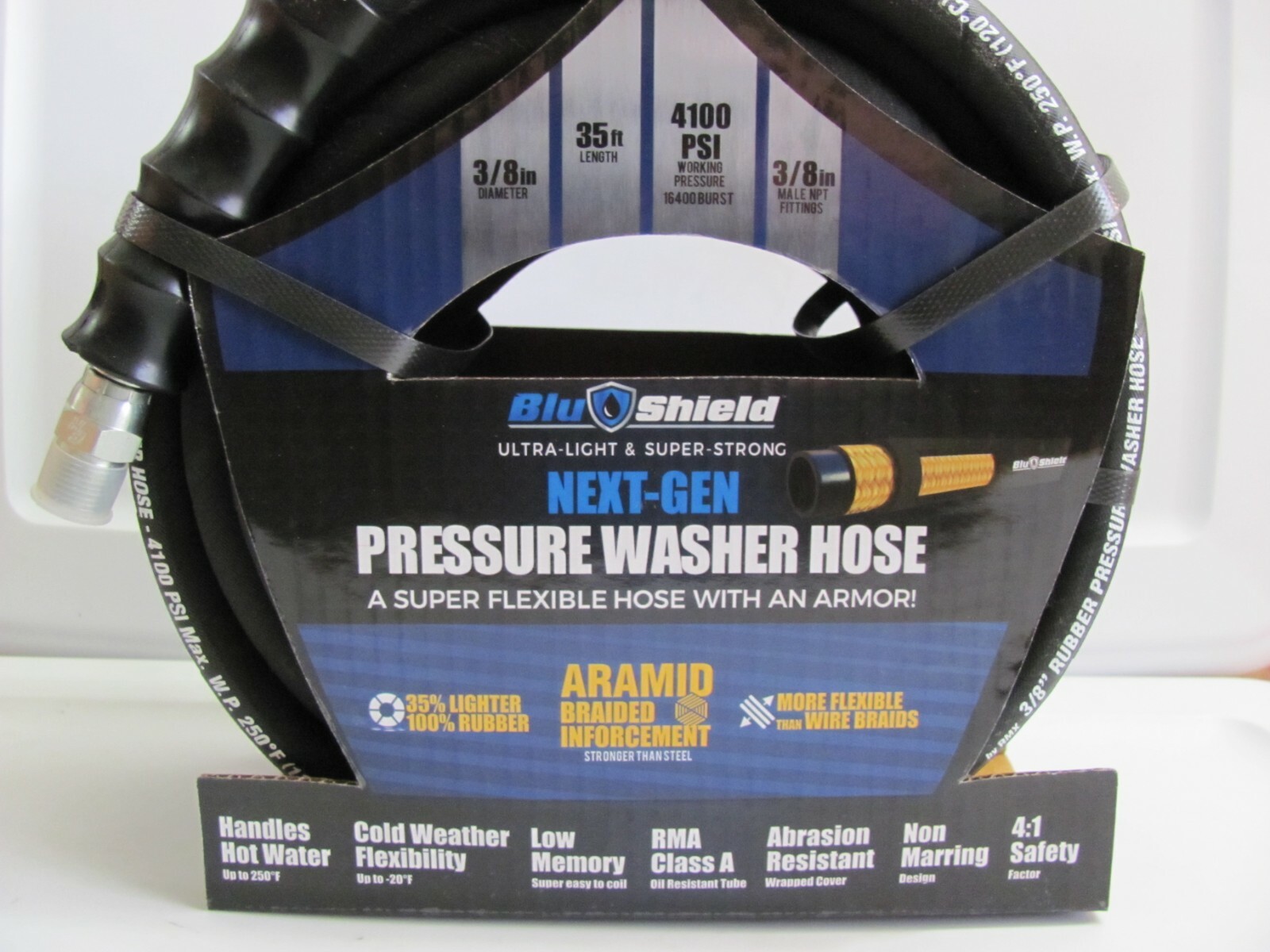 BluBird PW3835 BluShield 35′ X 3/8″ Rubber Pressure Washer Hose 3/8″ Male NPT Ft