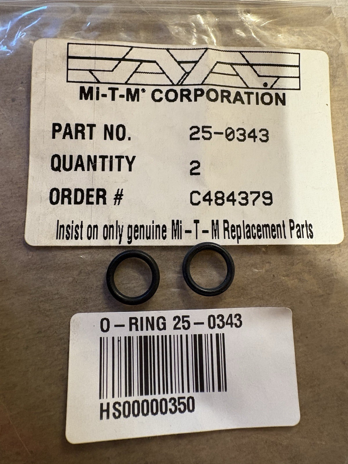 (2) PACK GENUINE OEM NOS Mi-T-M 25-0343 ORING I-RING FOR PRESSURE WASHER [9926E]