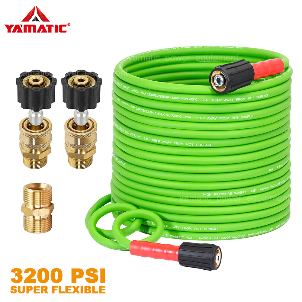 YAMATIC 1/4″ Flexible Pressure Washer Hose with 3/8″ Quick Connect 3200PSI Green