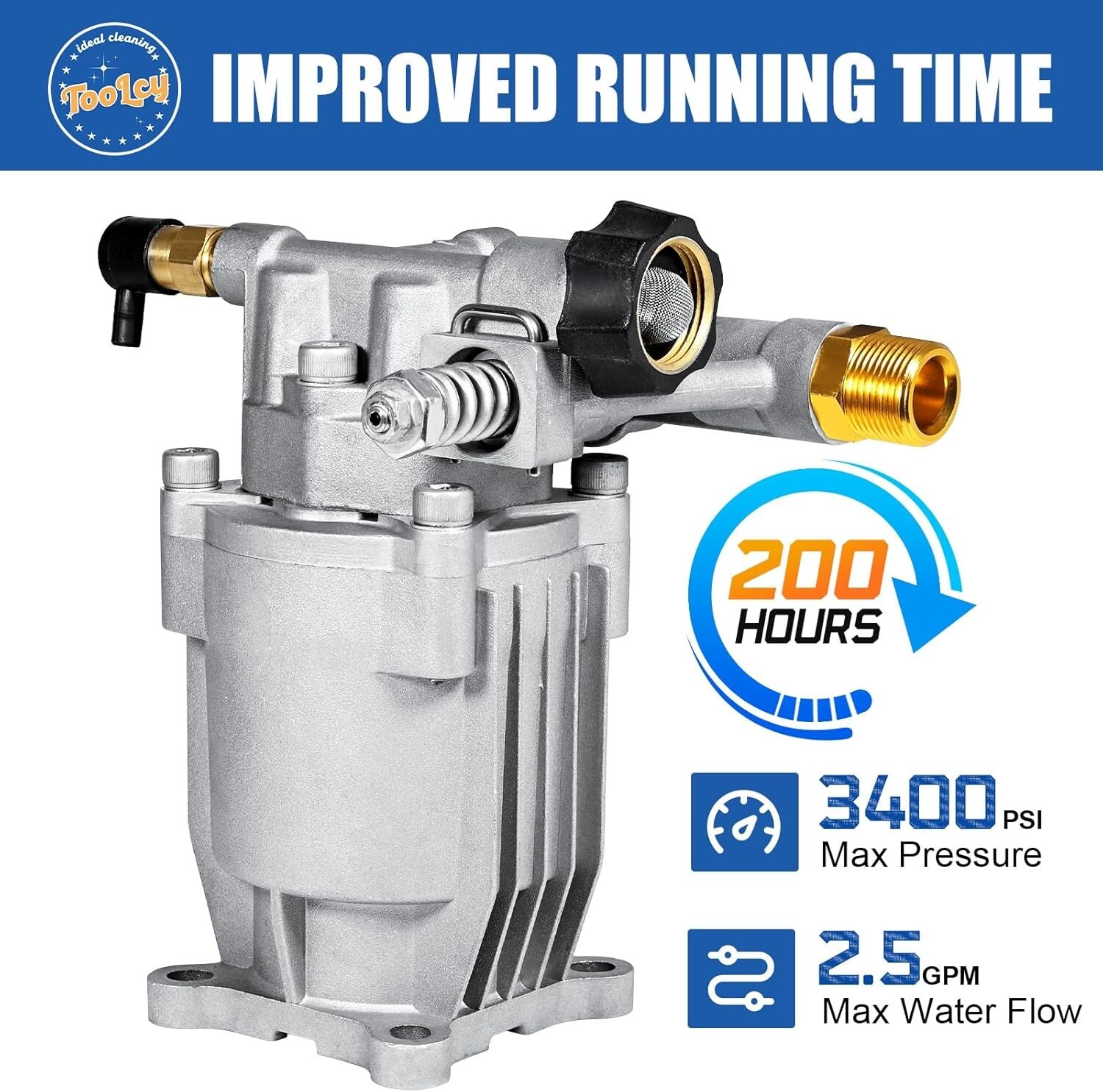 TOOLCY 3/4″ Shaft Horizontal Pressure Washer Pump, 2600-3400PSI @ 2.5 GPM