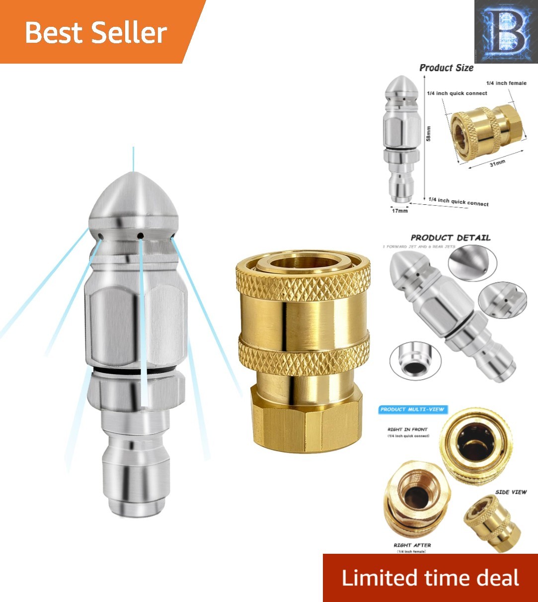 Efficient 2 Pack Pressure Washer Jet Nozzle Set, 5000 PSI, Quick Connect Design