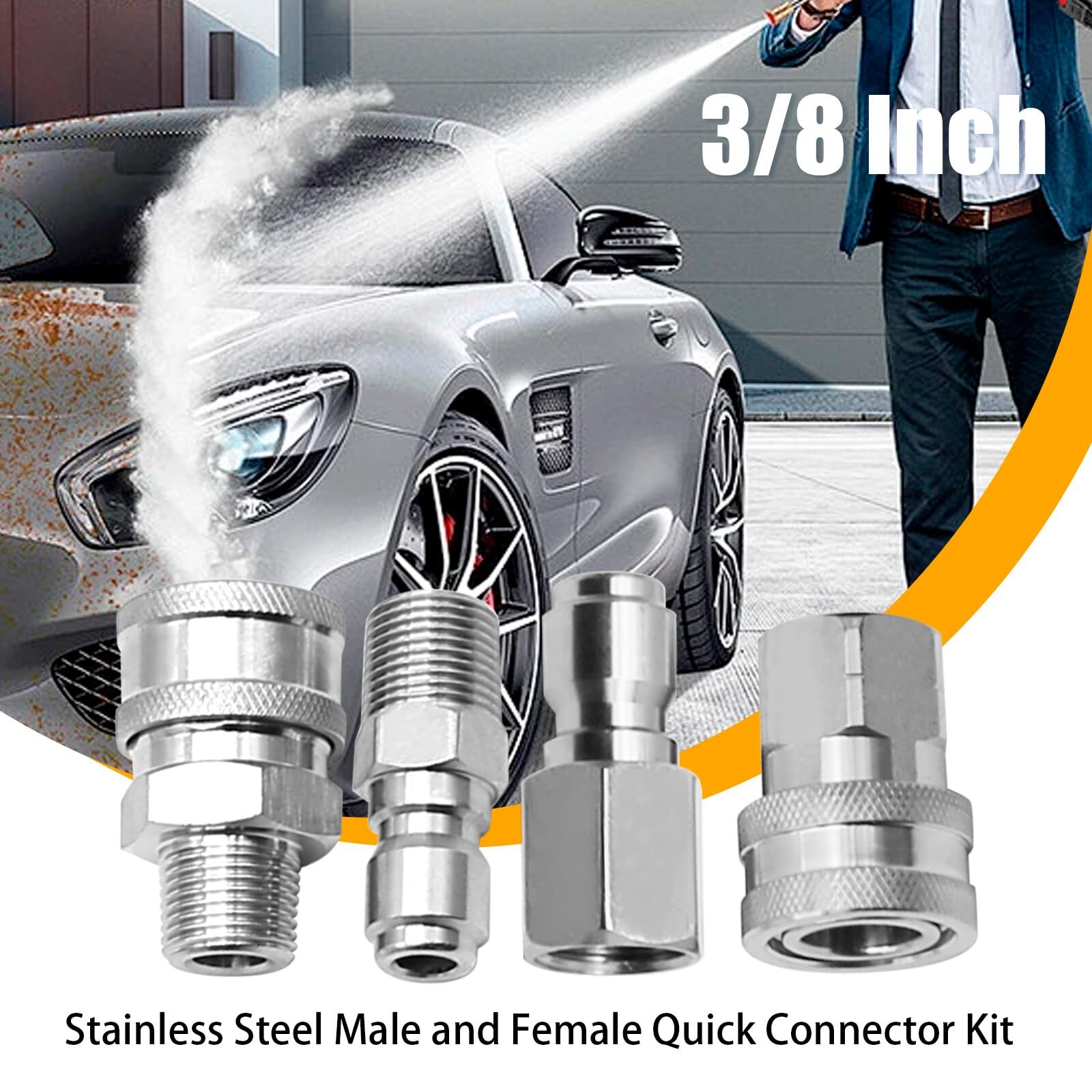 2 Sets 3/8 Inch NPT Stainless Steel Pressure Washer Quick Connect Plug Couple…