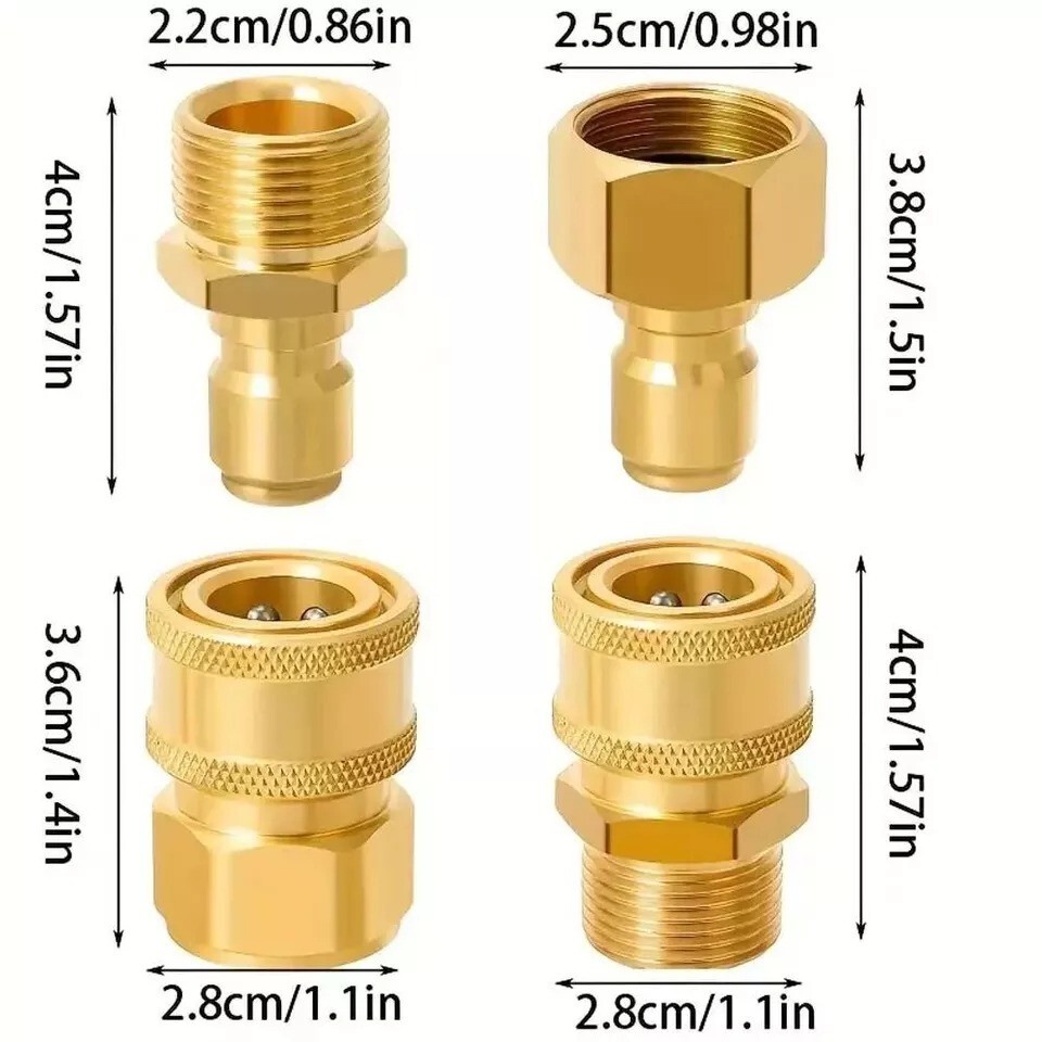 4PCS Pressure Washer Adapter Set Quick Disconnect Kit M22 Swivel 3/8” Connects