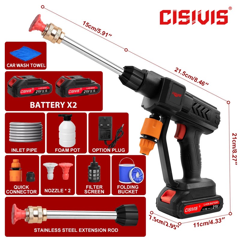 Electric Cordless High Pressure Water Spray Gun Car Washer Portable Cleaner Tool