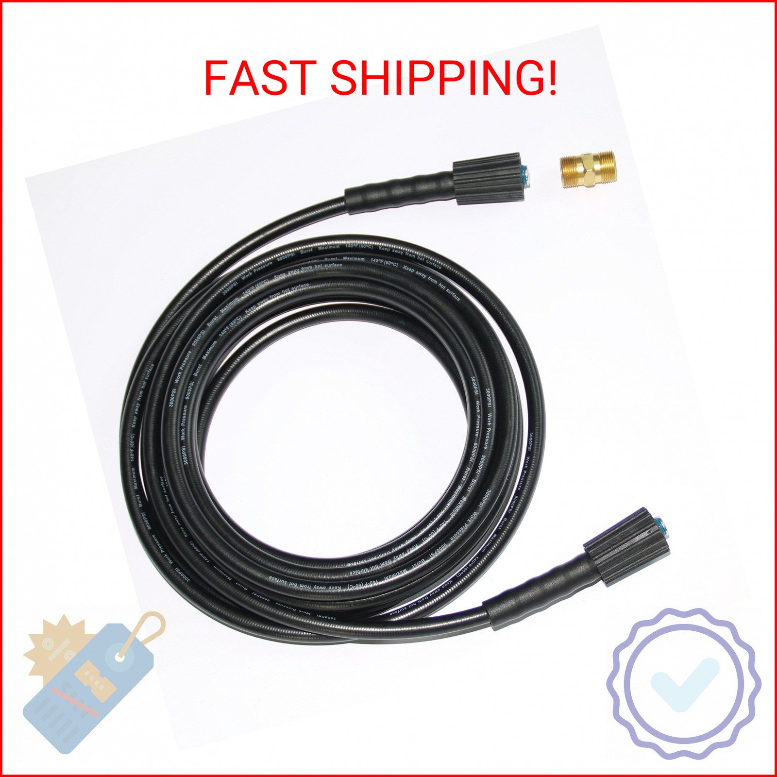 XZT 3000 PSI 35FT 1/4-inch High Pressure Washer Hose with Adapter,3000PSI Extens