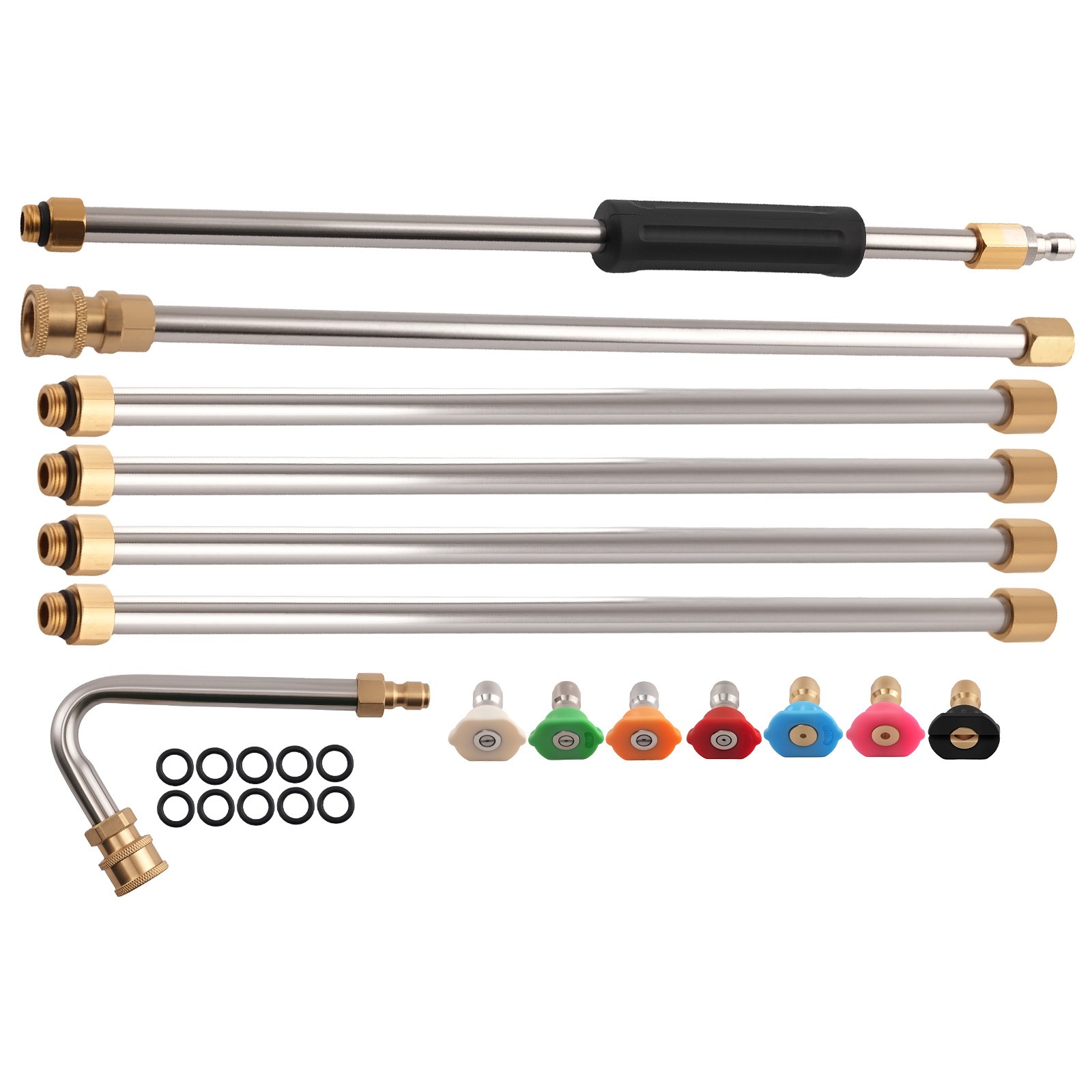 15in Pressure Washer Extension Wand Stainless 1/4in Quick Connect w/ 7 Nozzle