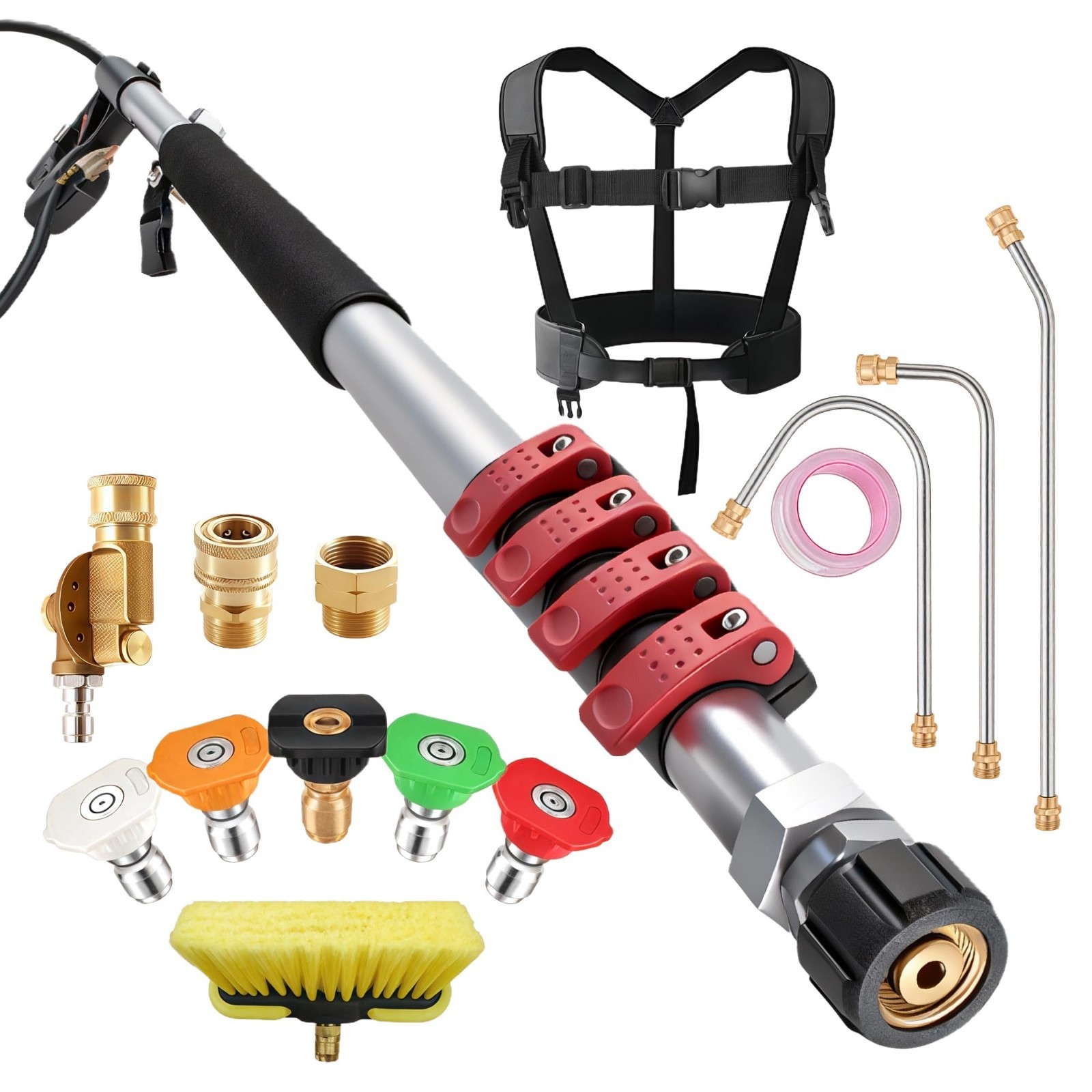 Telescoping Gutter Cleaning Tool Set – 24FT Pressure Washer Wand, Brush, Nozzles