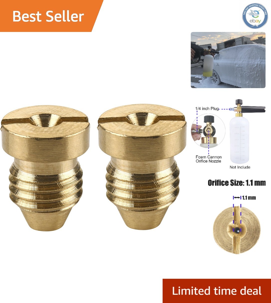 Universal 1.1mm Orifice Nozzle – Brass Foam Tips for 2 Pack Snow Foam Cannon