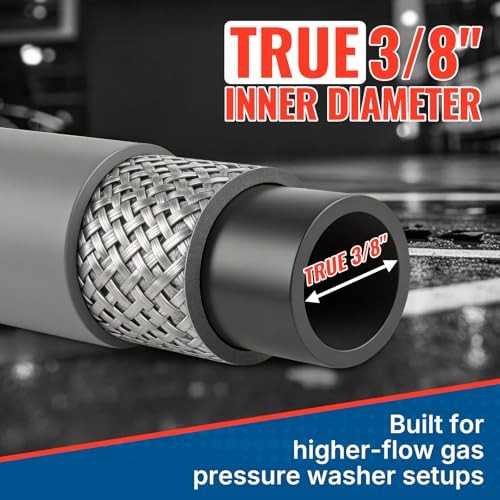 Pressure Washer Hose 50 FT, True 3/8″ID,4200 PSI, 250°F Premium Fittings 50FT