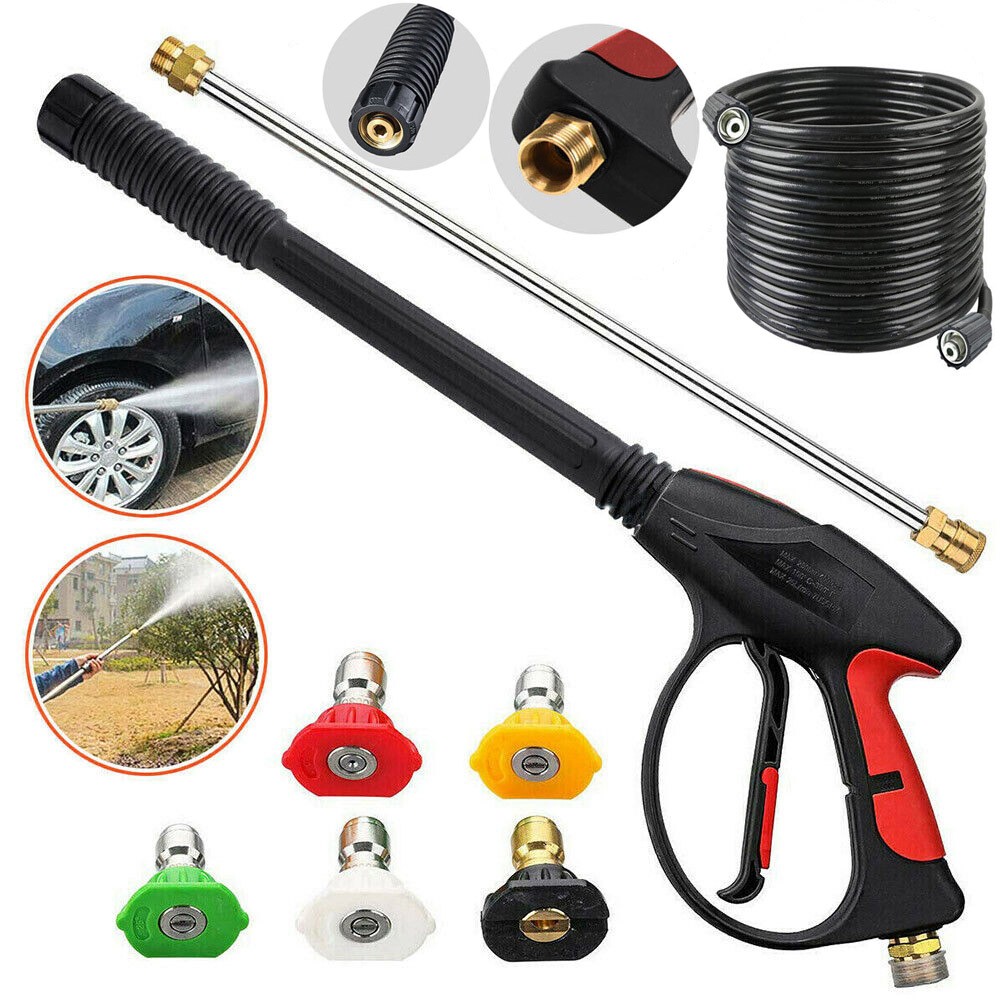 High Pressure Power Washer Spray Gun Wand Lance 1/4” Nozzle Tips Hose Kit M22