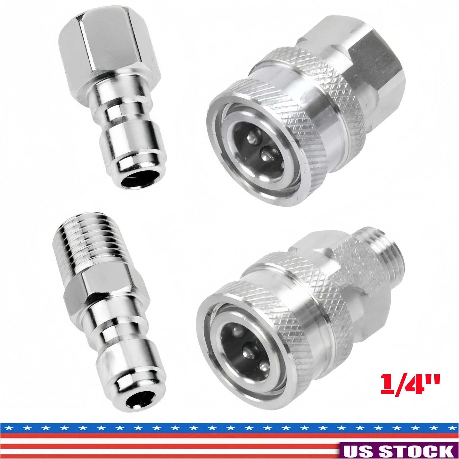 2 Set NPT 1/4 Inch Pressure Washer Coupler Quick Connect Plug Fitting Adapter US