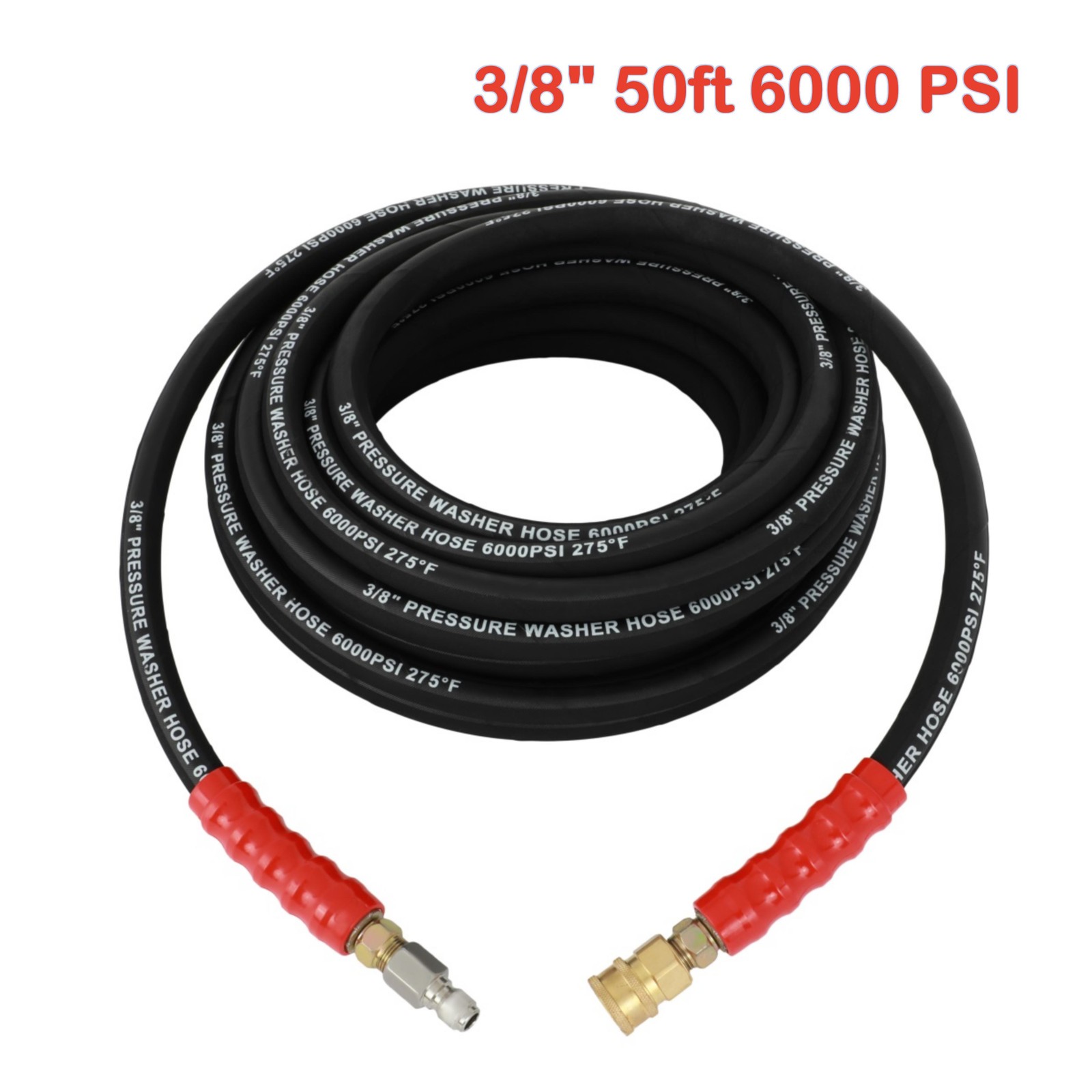 Pressure Washer Hose 6000 PSI 3/8″ x 50ft / 100ft 2 Wire Braid Non-Marking