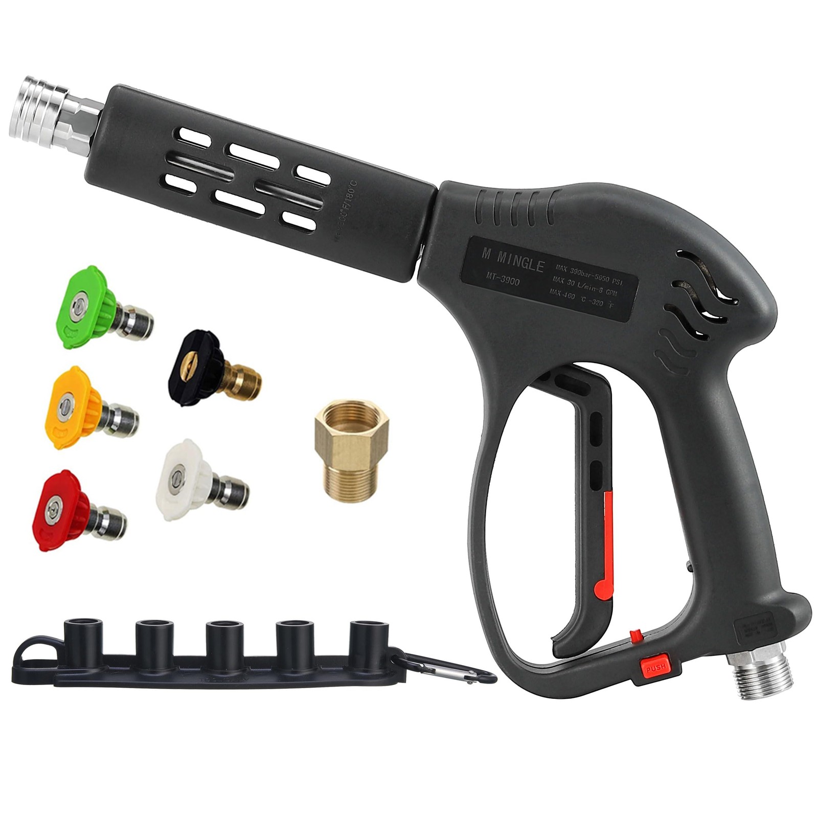 M MINGLE Short High Pressure Washer Gun, M22 Fitting, 5 Nozzle Tips