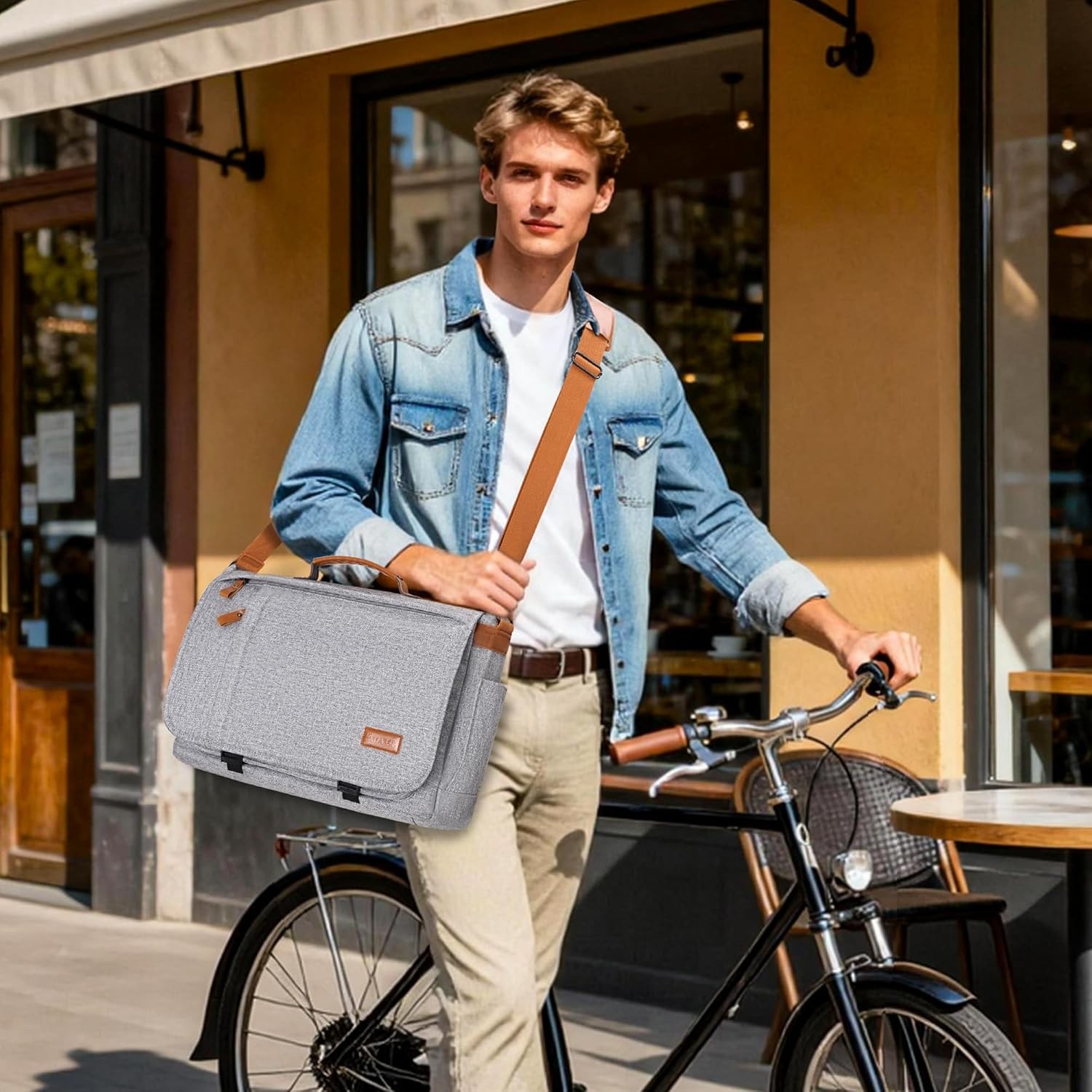 Mens Messenger Bag 17-17.3″ Laptop Canvas Water Resistant Work Grey