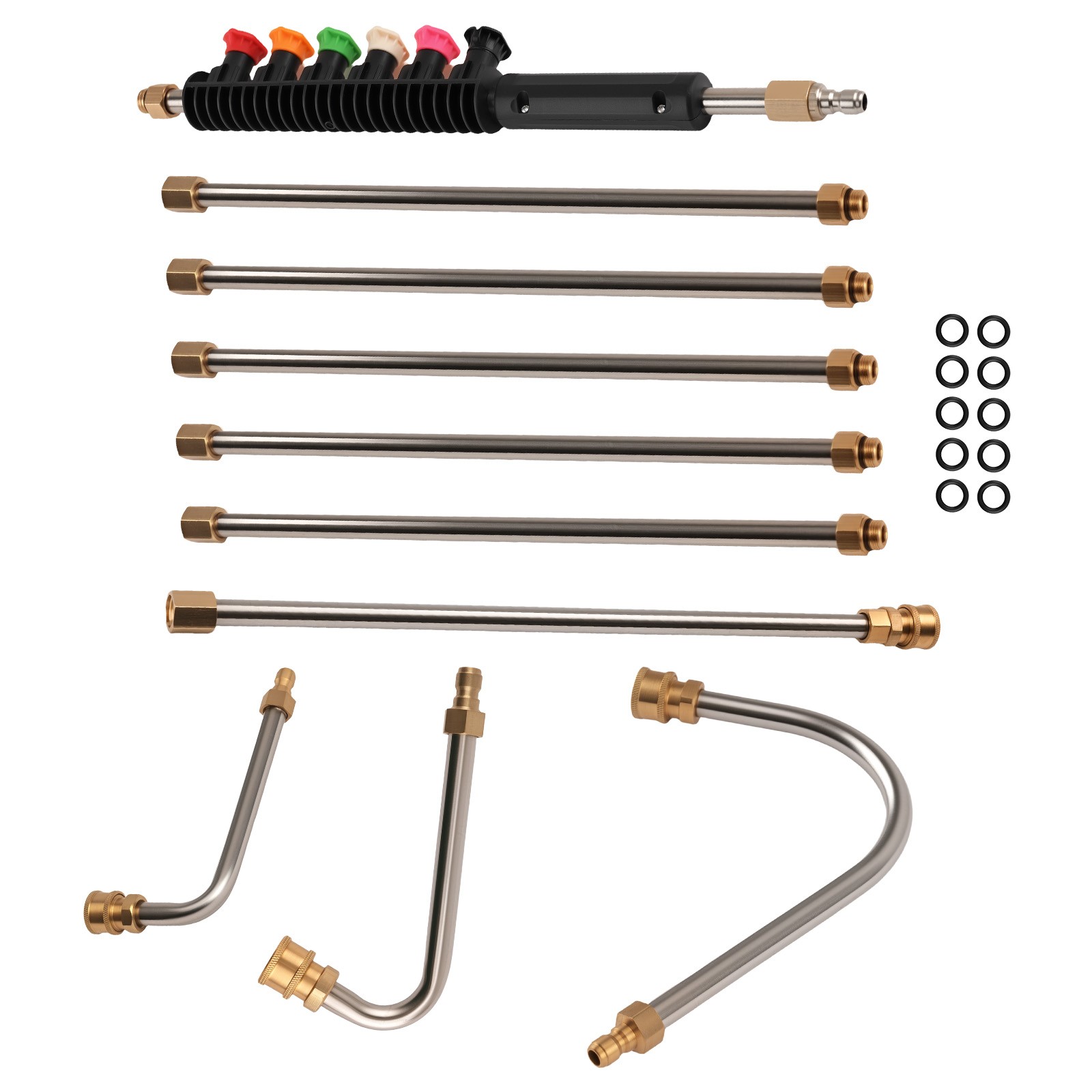 120″ Pressure Washer Extension Rod Brass 4000PSI 30° 90° U Shape 6 Spray Nozzle