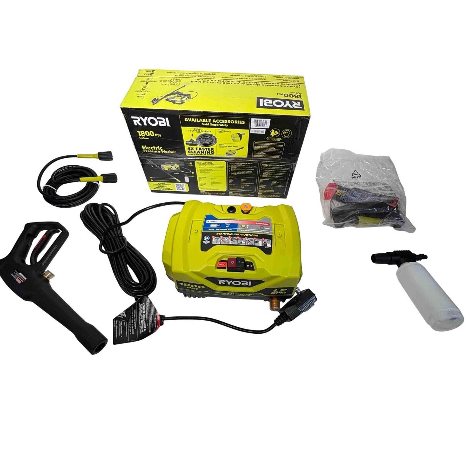 RYOBI 1800 PSI Corded Electric Cold Water Pressure Washer, On-Board Storage