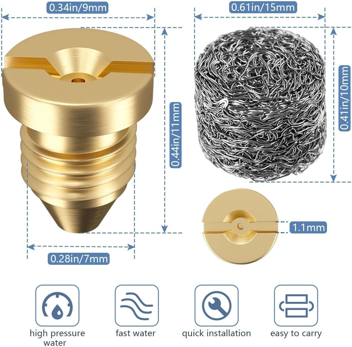 2 Pieces 1.1 mm Orifice Foam Cannon and 2 Pieces Foam Maker, Universal Brass