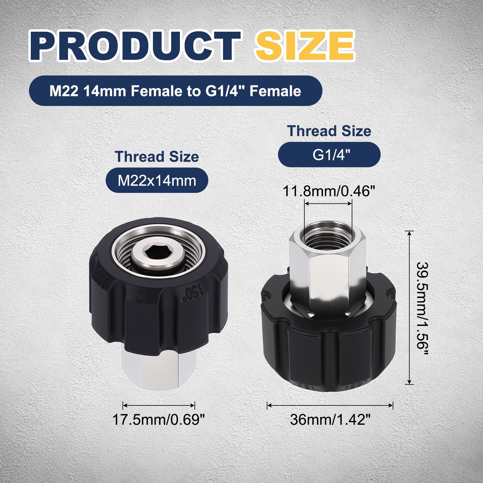 M22 14mm Female to G1/4″ Female Pressure Washer Adapter Stainless Steel Fittings