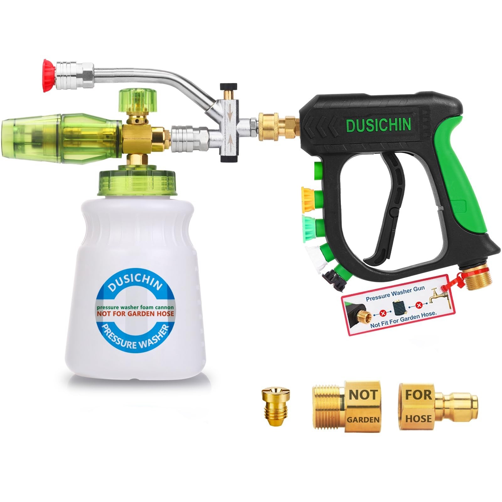 Foam Cannon Pressure Washer Gun Kit – Dual Connector, 5 Nozzle Tips, 1/4″ Quick