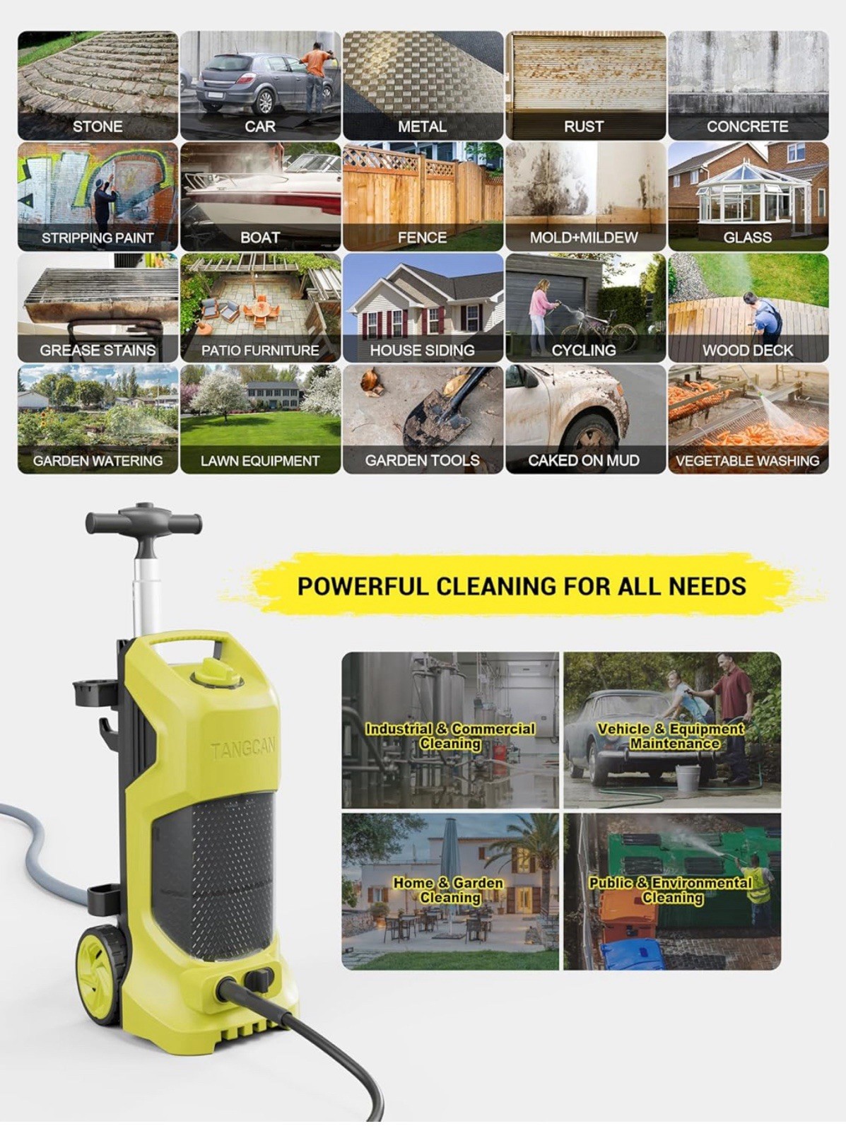 Powerful Electric High Pressure Washer 3800PSI Max 2.6 GPM Power Washer 1800W