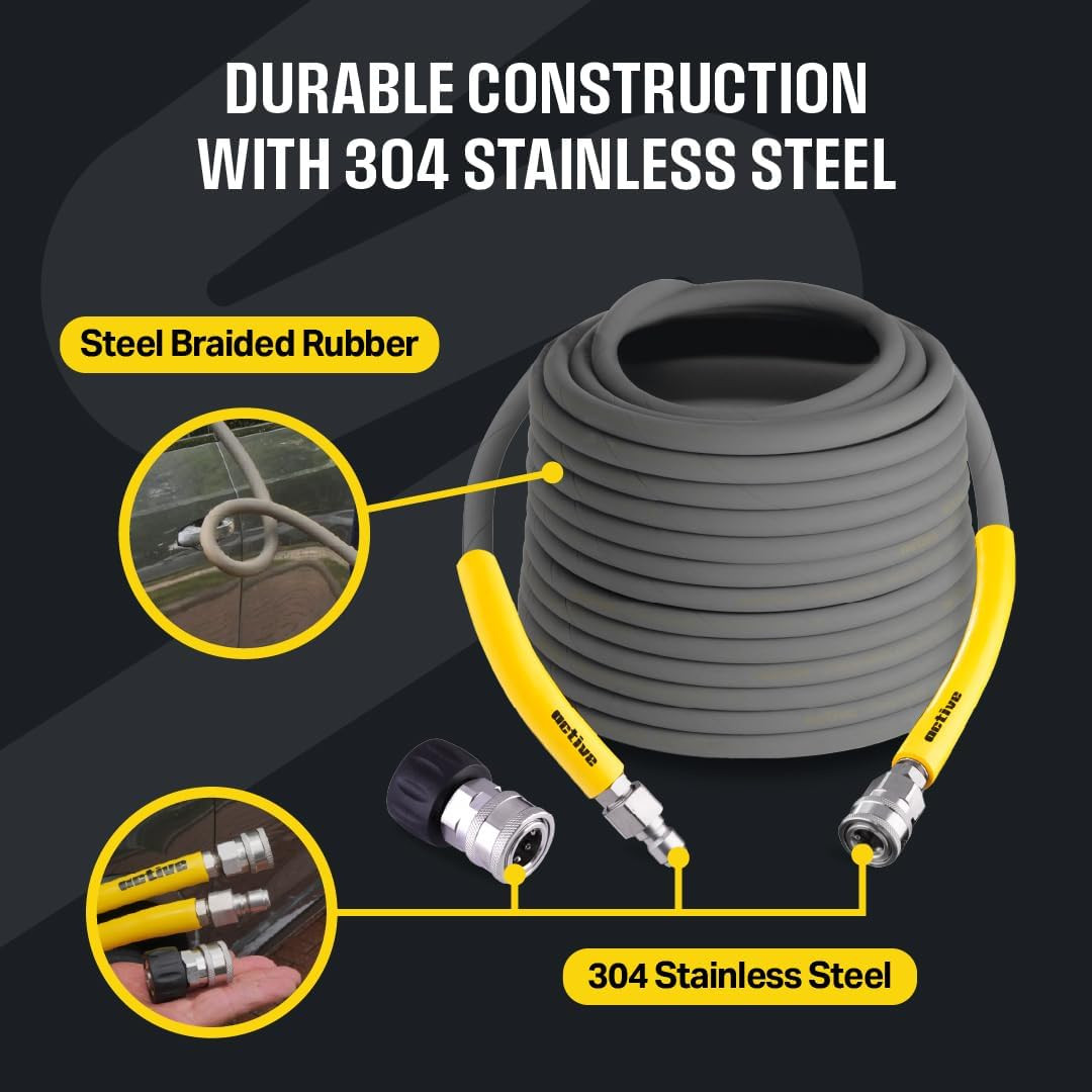 Active 75’ Pressure Washer Hose Compatible with Gas and Electric Pressure Washer