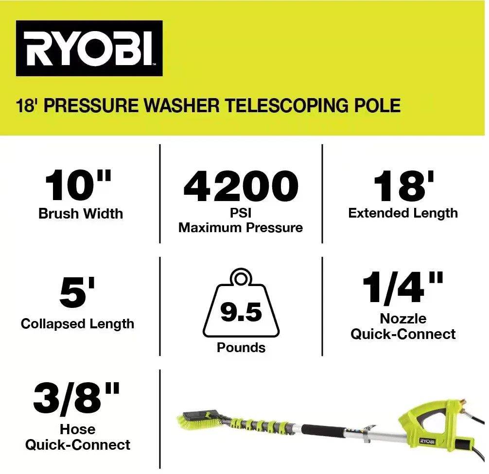 Ryobi RY31EP26VNM 18 ft. Extension Pole with Brush for Pressure Washer READ!