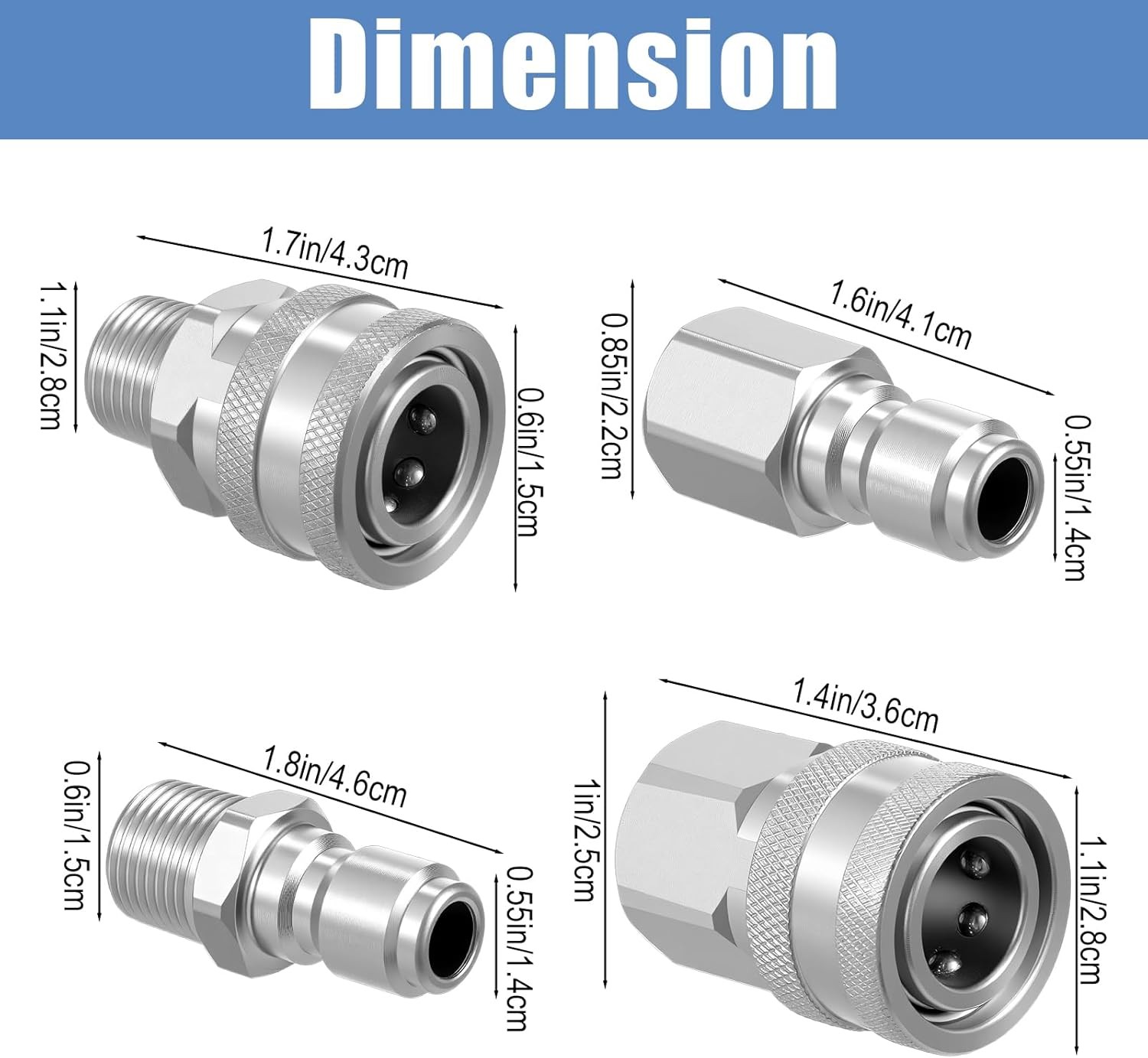 8PCS 3/8 Inch Pressure Washer Quick Connect Fittings Kit, Stainless Steel Male a