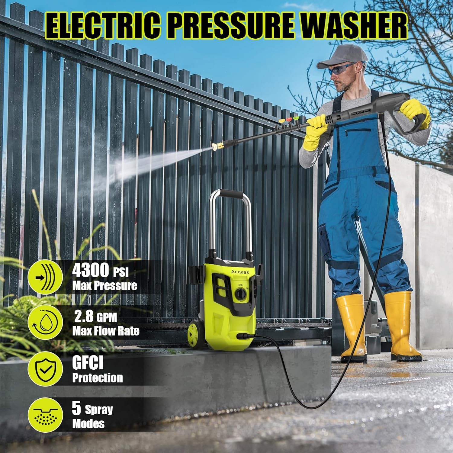 Electric Pressure Washer 4300 PSI Max 2.8 GPM Electric Power Washer With Wheels