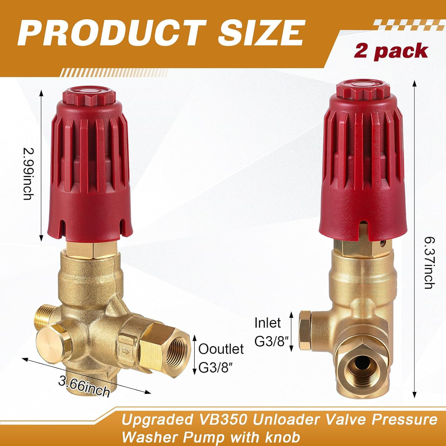 2Pc 350 Unloader Valve Pressure Washer Pump 5650 PSI Brass Adjustable Knob