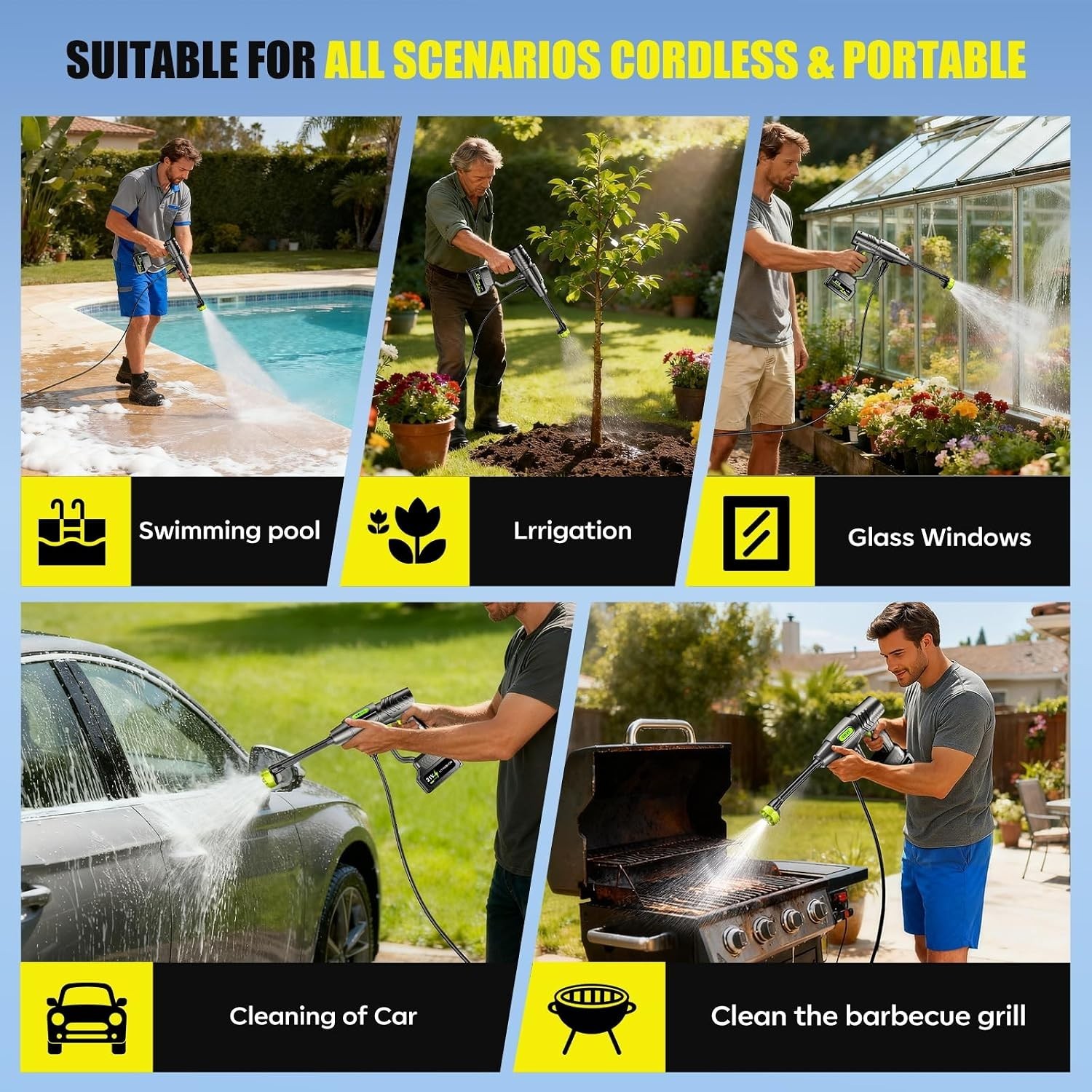 Effortless Cleaning with Cordless 1200 PSI Pressure Washer, 30 Speed Control