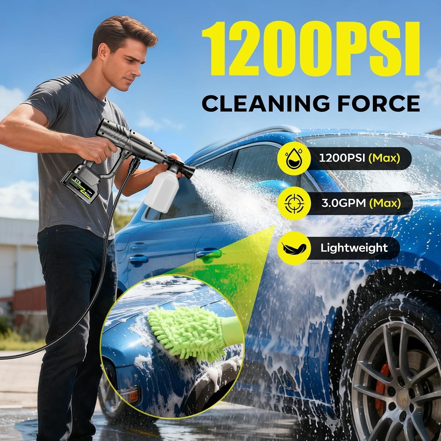 Effortless Cleaning with Cordless 1200 PSI Pressure Washer, 30 Speed Control