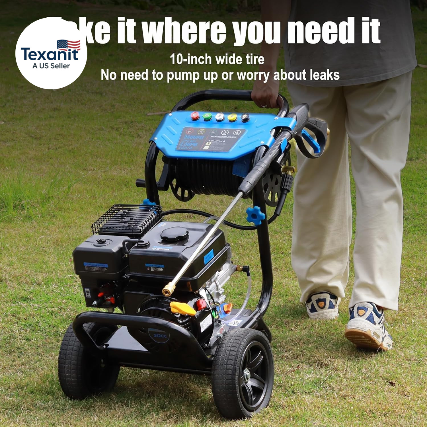 Gas Pressure Washer 3600 PSI with Hose Reel, 2.3 GPM Heavy Duty High Power Washe