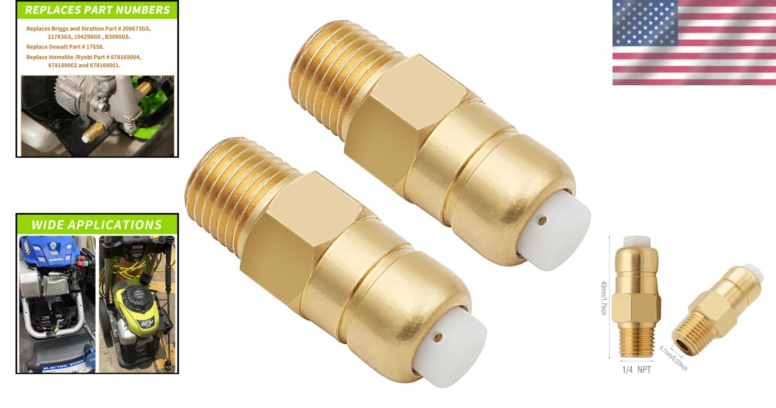 2 Pieces Thermal Release Valve for Pressure Washer Pump, 1/4 Inch NPT Thermal Re