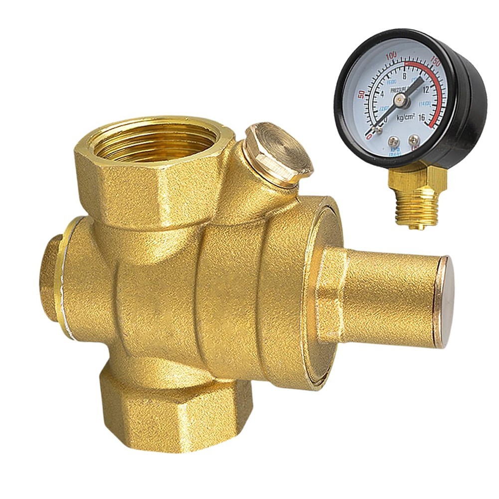 Brass Pressure Regulator for Water System with Adjustable Valve and Gauge