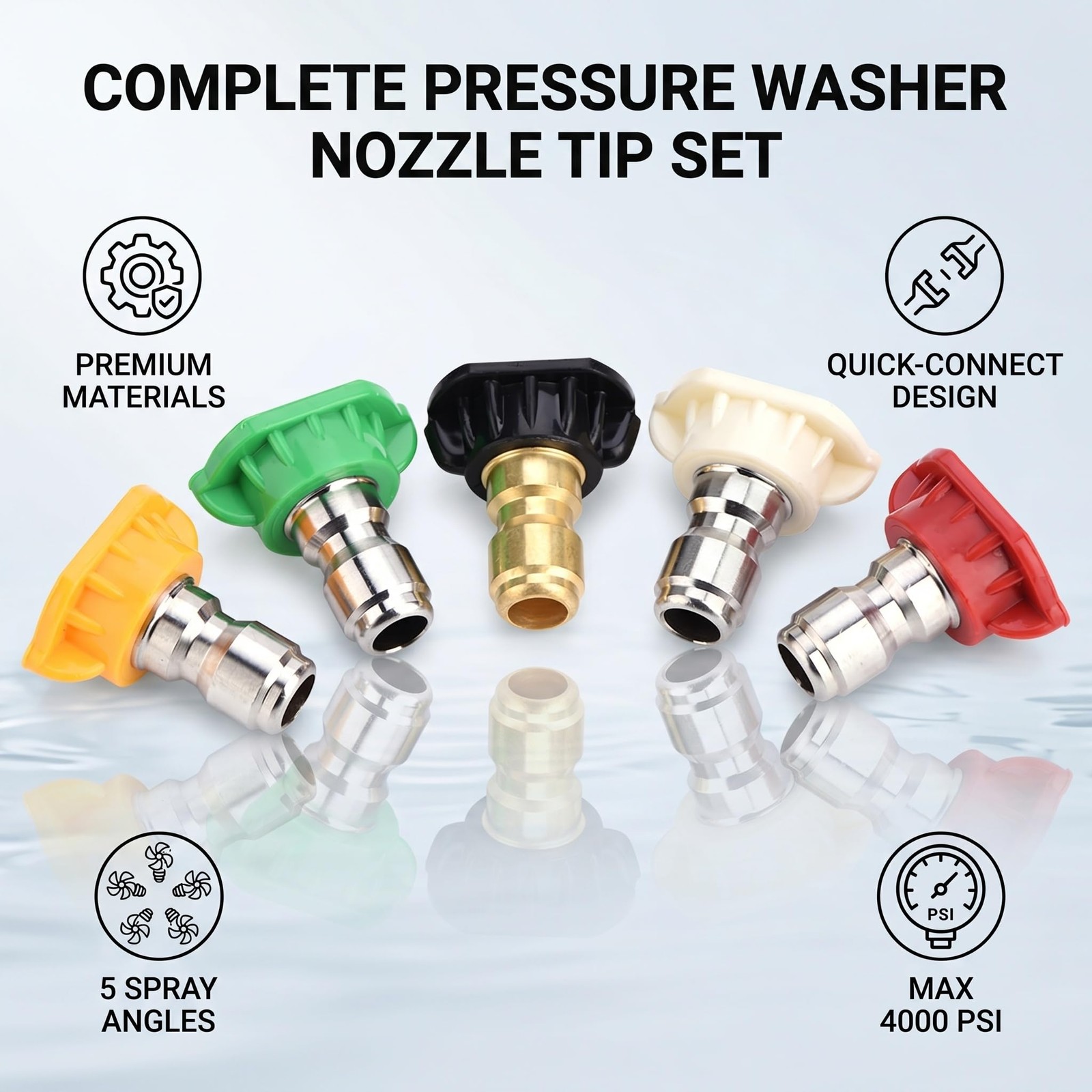 5pcs Pressure Washer Nozzle Set,0° to 60° Quick Connect Stainless Steel Tips …