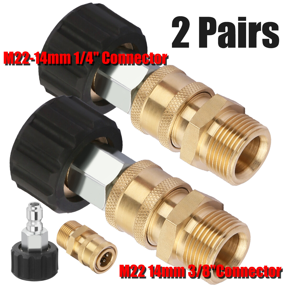 High Pressure Washer Adapter Set Quick Connector M22 (M22-14MM) to 3/8” & 1/4”