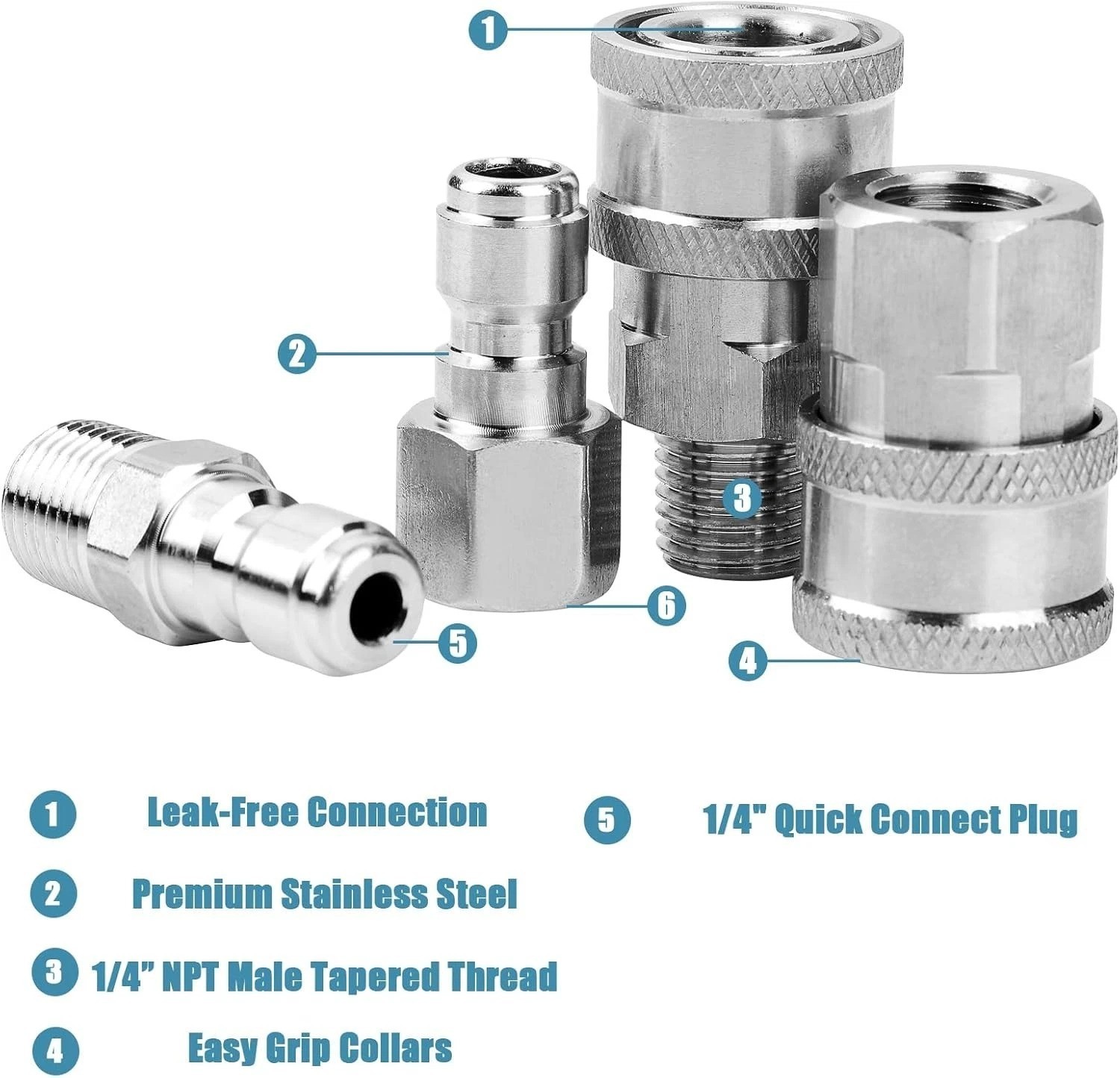 High Pressure 5000 PSI Couplers – 2 Set Stainless Steel Quick Connect Fittings