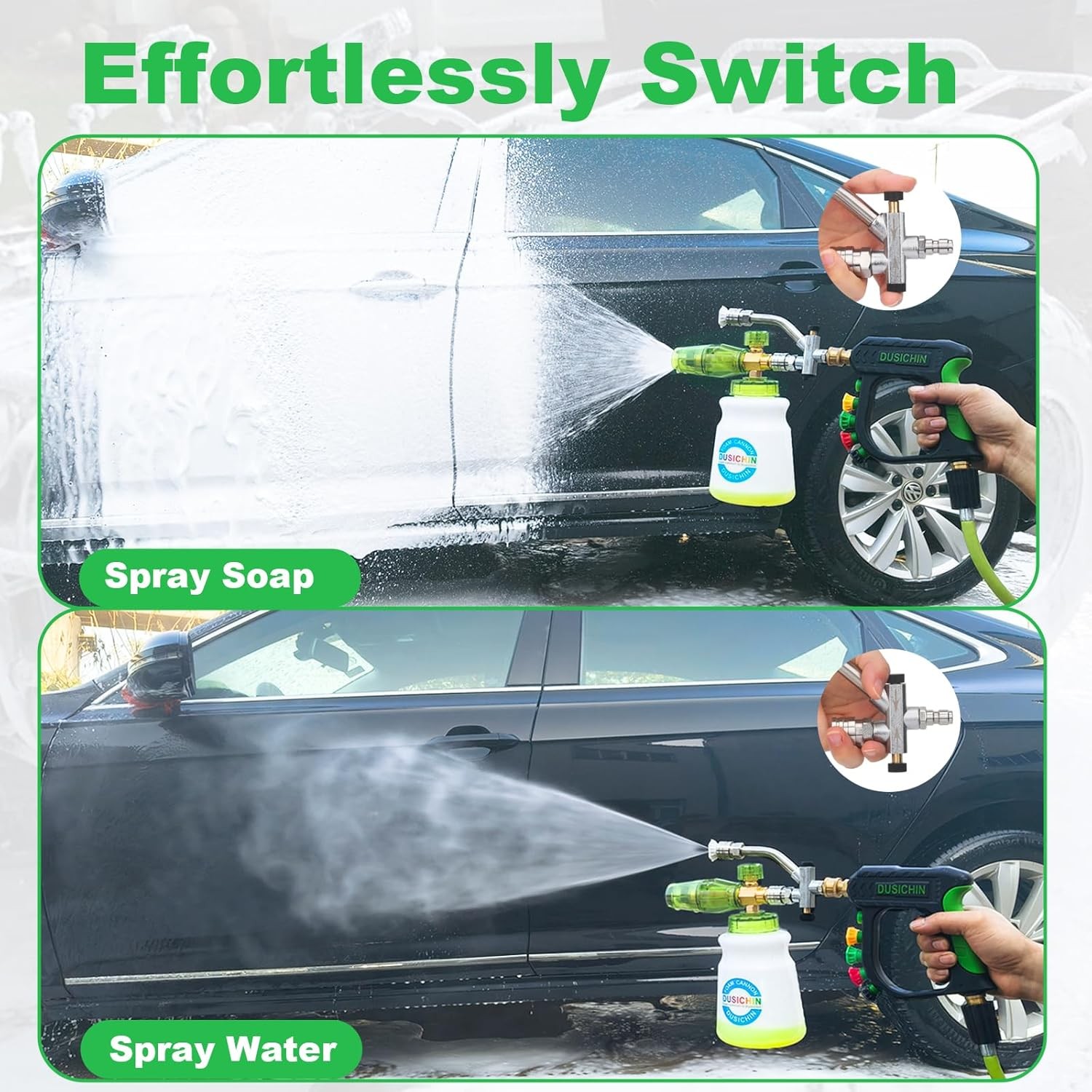 Pressure Washer Foam Cannon Gun Kit Dual Connector 5 Nozzle Tips Car Wash
