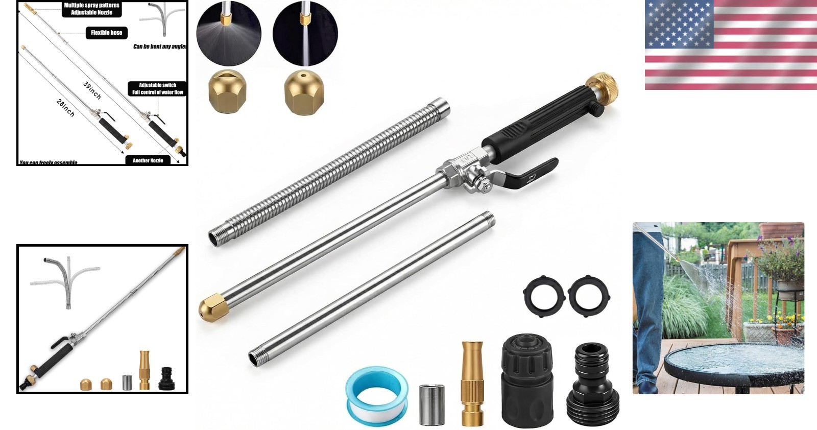 Hydro Jet High Pressure Power Washer: Extendable Stainless Steel Wand & Nozzle