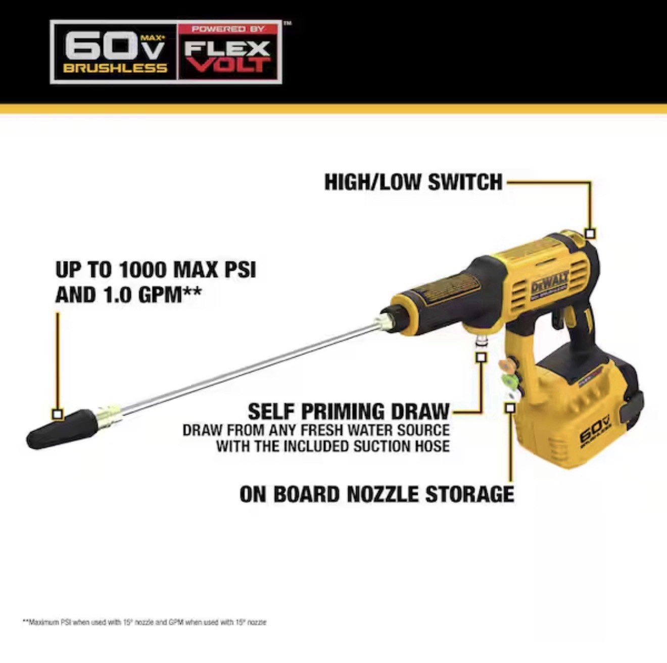 DEWALT DCPW1000 60V FLEXVOLT 1000 PSI Brushless Washer w/ Foam Cannon