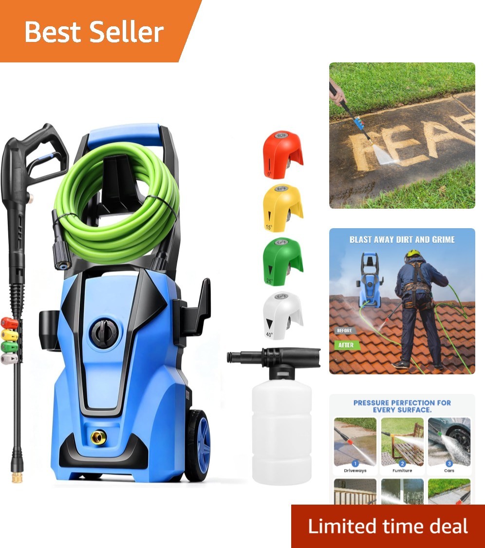 Deep Blue Electric Pressure Washer 5000 PSI Max – 4 Nozzles & 33FT Hose Included
